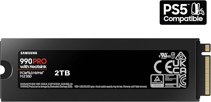 SAMSUNG 990 PRO w/ Heatsink SSD 2TB, PCIe Gen4 M.2 2280 Internal Solid State Hard Drive, Seq. Read Speeds Up To 7,450MB/s for High End Computing, Workstations, Compatible w/ PlayStation 5, MZ-V9P2T0CW