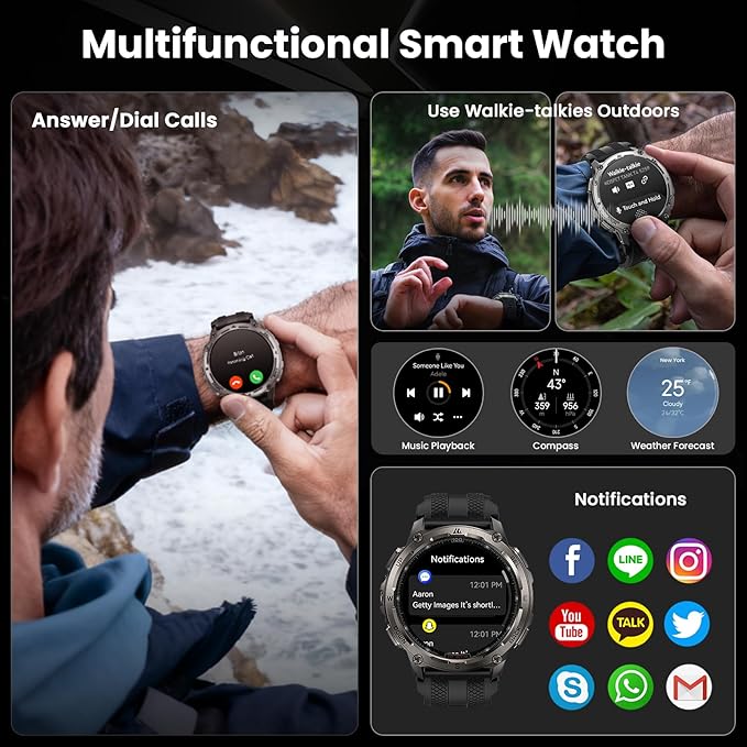 KOSPET Tank T4 Smart Watch for Men, Full Stainless Steel, 6 Satellite GPS & Offline Maps, 100M Waterproof 45m Freediving, 50-Day Battery, Bluetooth Calls, 24/7 Heart Rate/Sleep Monitor