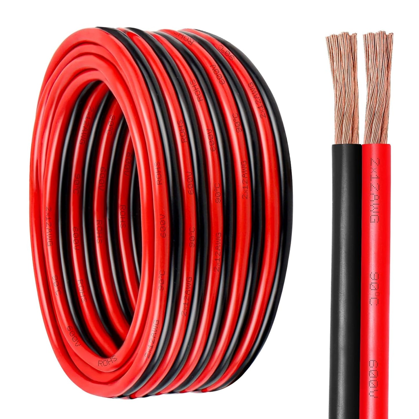 12 Gauge Wire 2 Conductors Copper Wire, 12 AWG Battery Cable Oxygen Free Copper Wire for Solar Panel, Automotive, Trailer, RV and Speaker (12 Gauge 20FT)