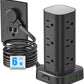 Tower Power Strip with Surge Protector - 12 AC Outlets & 4 USB Ports (2 USB-C), 6FT Extension Cord, Charging Station Tower for Home Office Dorm Travel (Black)
