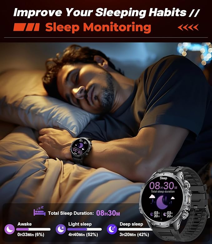 SUNKTA Smart Watch for Men,1.85" HD/800mAh Battery Smart Watches with LED Flashlight (Bluetooth Call Answer/Calls) Fitness Tracker with Heart Rate/Sleep Tracking/Blood Oxygen for Android iOS Black