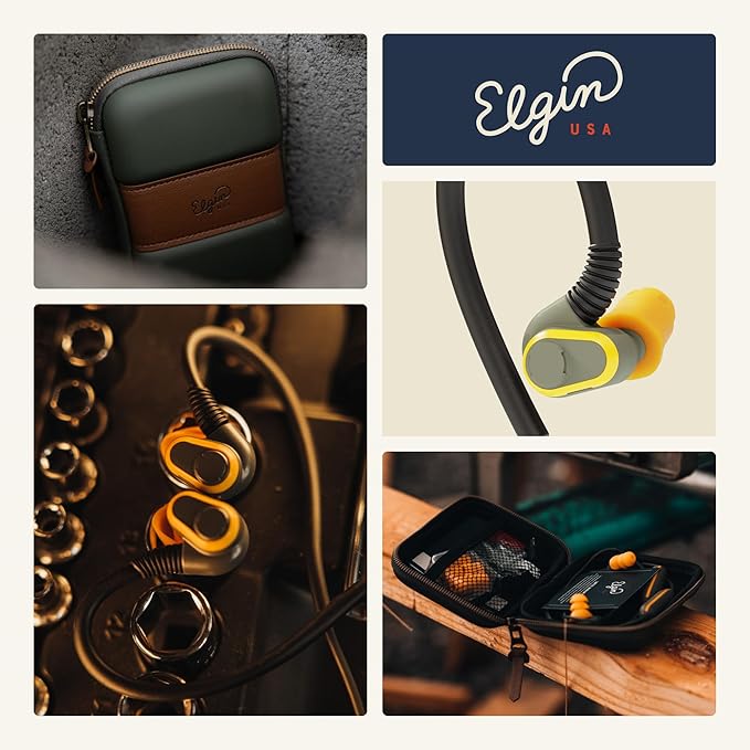 Elgin Rumble Gen 2 Bluetooth Earbuds, 31 dB Noise Reduction with Fusion Tips, IP67 Waterproof Wireless Earplugs, OSHA Compliant ANSI Certified Hearing Protection, 20 Hour Battery, Noise Canceling Mic