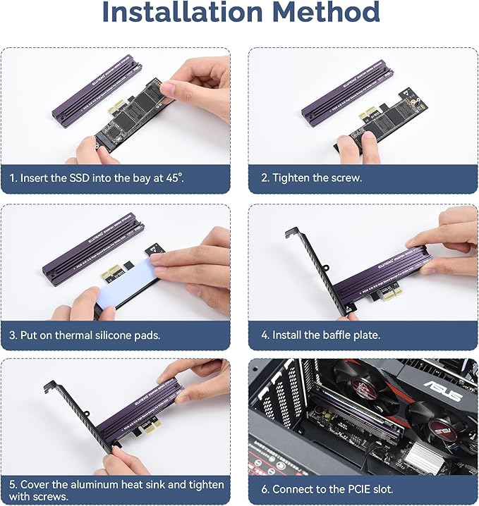 ELUTENG PCIe NVMe Adapter with Aluminum Heatsink M.2 PCIe Adapter Supports PCI-Express X1 X4 X8 X16 Slots NVMe PCIe Card Low Profile Bracket Max 4TB Support 2230 2242 2260 2280 SSD
