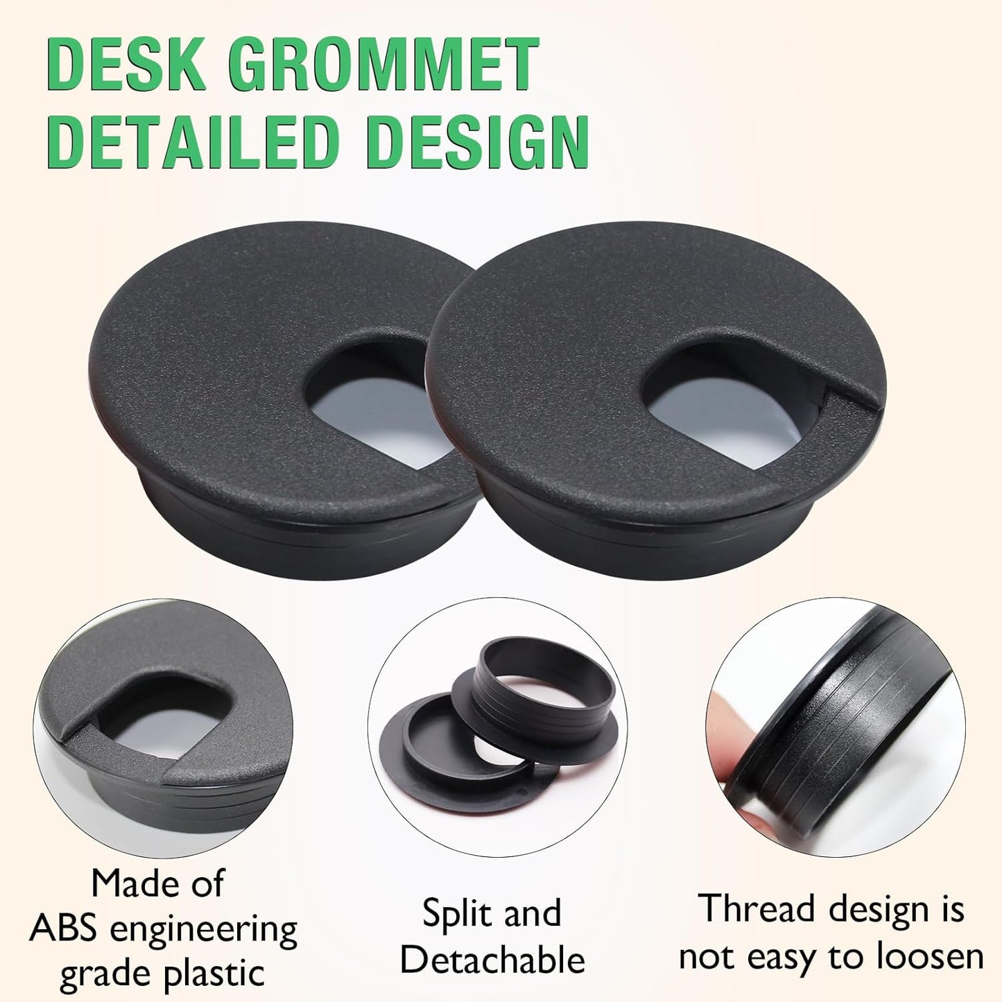 5 Pcs Desk Grommet 2" / 50 mm, Desk Cord Hole Cover, Cable Grommet ABS Plastic, Desk Hole Grommet for Home & Office Pc, Detachable Cable Cord Organizer-White