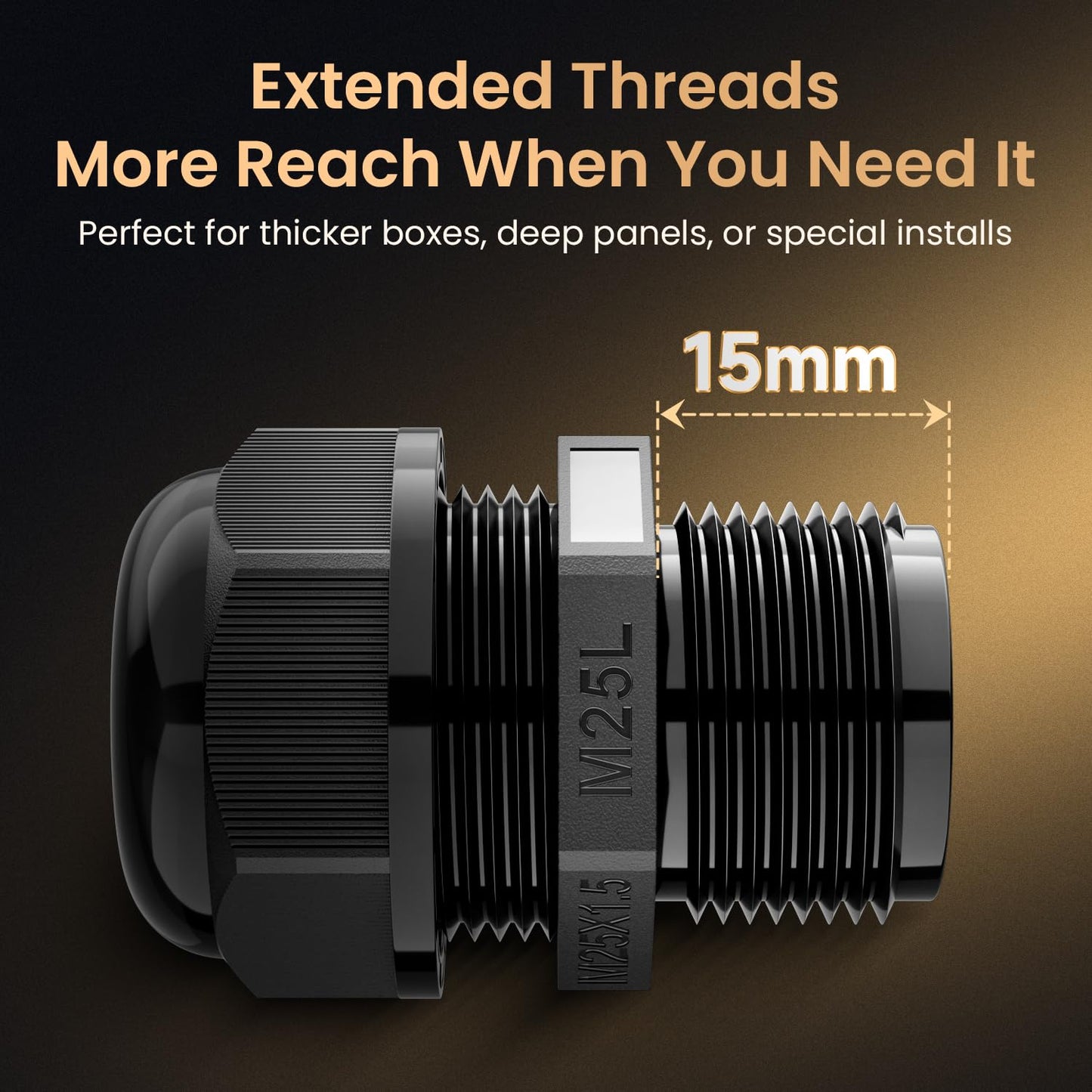QILIPSU 50pcs M25L Long Thread Cable Gland Waterproof IP68 Nylon Strain Relief Cord Grip Cable Pass Through Wire Connector