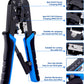 Delgada RJ45 Ethernet Crimping Tool kit,4in1 Professional Cutter Stripper Network Crimper for RJ-11,6P/RJ-12,8P/RJ-45 Crimp,with 20pcs Cat5 Cat5e RJ-45 Connectors-20PCS Covers-1 Network Wire Stripper