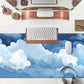 Aesthetic Blue and White Puffy Clouds Desk Mat, XXL Large Kawaii Blue Extended Gaming Mouse Pad with Stitched Edges, Cute Big Laptop Keyboard and Mouse Mat for Women Office Decor Mat 31.5x15.7 in
