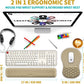 Hokafenle 2 in 1 Ergonomic Mouse Pad Wrist Support & Wrist Rest for Computer Keyboard Set, with Relieve Carpal Tunnel Pain Massage Bulge and Full Memory Gel Design (2In1 Set, Beige)