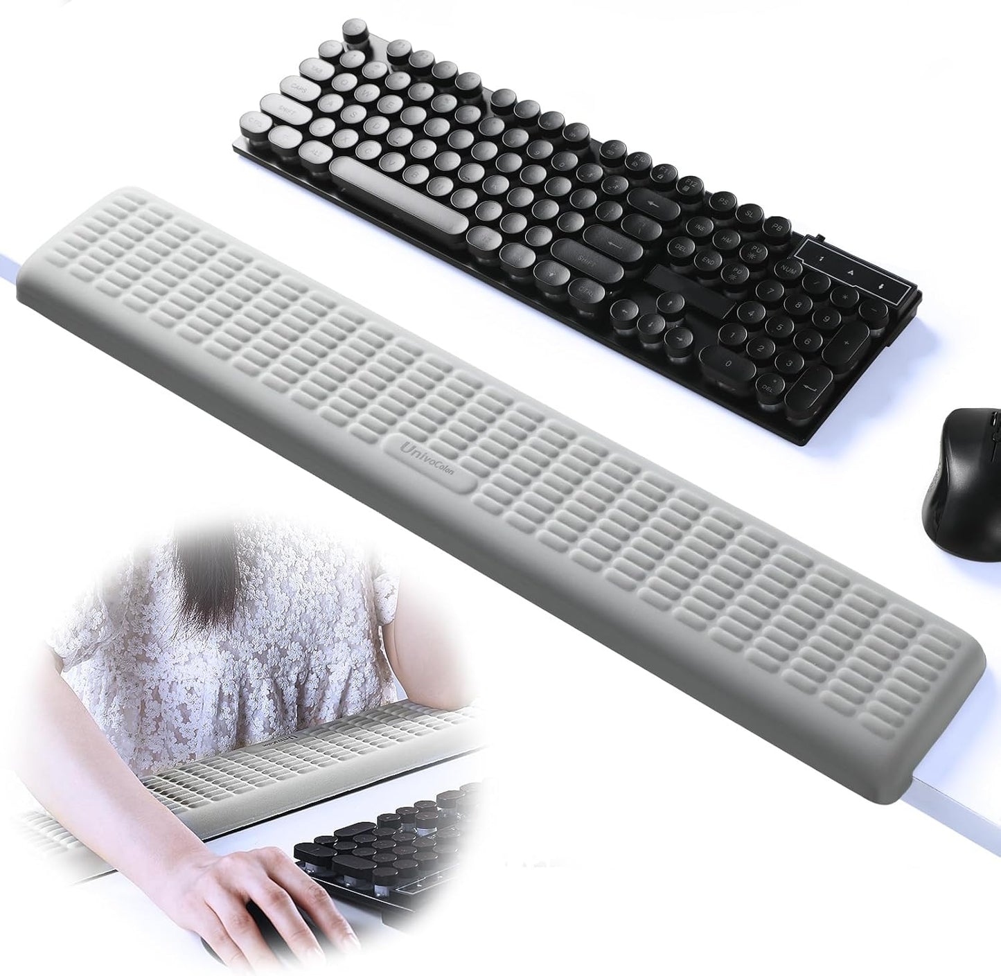 UnivoColors PostureUp L-Shaped Desk Long Wrist Rest Elbow, Non-Slip, Memory Foam, Desk Edge Support, Ergonomic Design for Long-Hour Work (23.6 * 3.9 inch One-Piece Design,Grey)