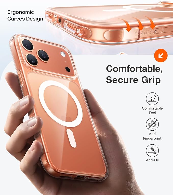 TORRAS Stronger Magnetic for iPhone 17 Pro Case Clear, [Covered Camera Control] [Anti-Yellowing] Compatible with MagSafe, Military-Grade Drop Protection, Slim Phone Case for iPhone 17 Pro