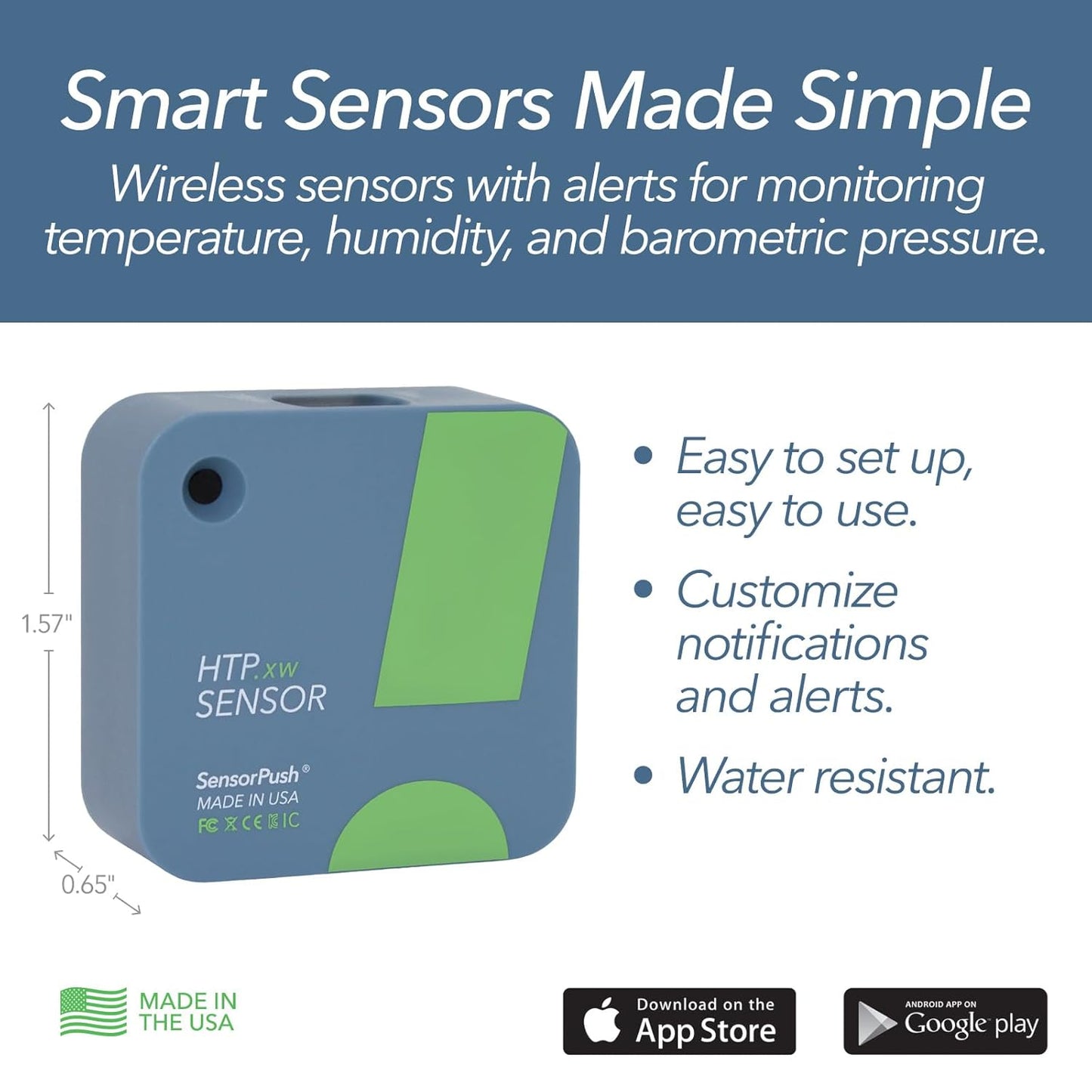SensorPush HTP.xw Smart Temperature Sensor & Humidity Sensor - Bluetooth Thermometer, Barometer, & Hygrometer with App Monitoring - Premium Barometric Pressure Gauge, Temperature and Humidity Monitor
