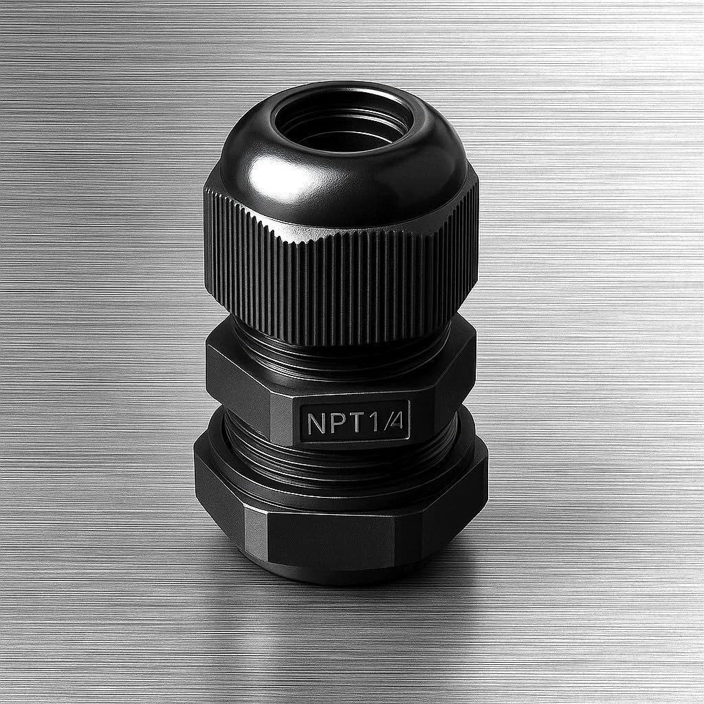 MGI SpeedWare 1/4" NPT Strain Relief Nylon Cord Grip Cable Glands, Black Plastic Grommet 20-Pack