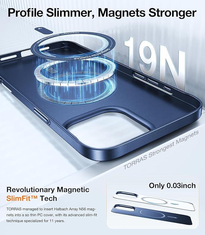 TORRAS Magnetic Slim Fit for iPhone 16 Pro Case 6.3 inch, Ultra-Thin 16 Pro Case Compatible with MagSafe, Lightweight Matte Anti-Scratch Hard PC Cover Phone Case for iPhone 16 Pro OriginFit, Blue