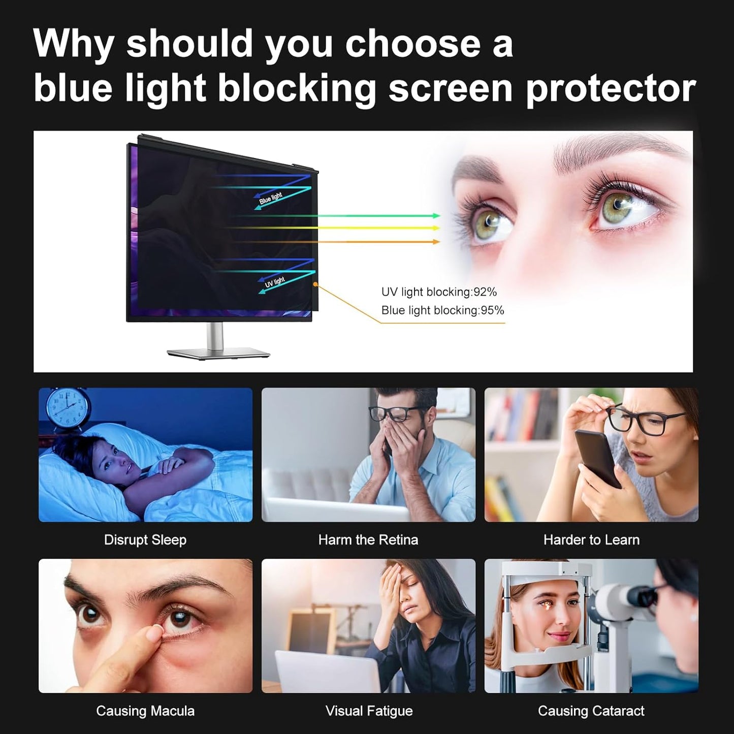 Magnetic Hanging Computer Privacy Screen Filter for 20 Inch, Removable Aluminum Alloy Privacy Shield for 16:9 Widescreen Monitor, Eye Protection Blue Light Filter