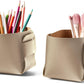 HOMIEAZICOZI 2-Pack Cork Leather Desk Accessories Storage - Pencil Pen Holder - Makeup Brush Holder Organizer - Stylish Addition to Home Decor (Champagne Gold)
