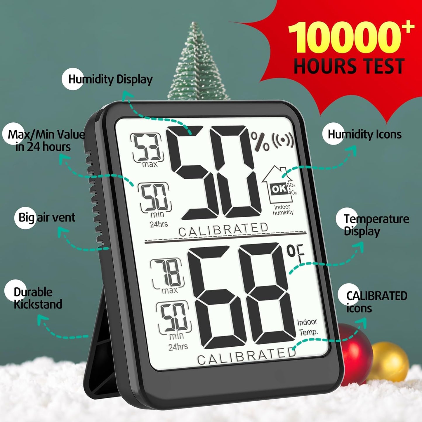 Antonki 2-Pack Room Thermometer, Digital Small Hygrometer Indoor Thermometer Humidity Gauge, Temperature Humidity Meter with Max/Min Record Monitor Sensor for Home, Plants - Battery Included