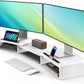 AMERIERGO Dual Monitor Stand Riser- 3 Shelf Screen Stand with Adjustable Length and Angle, 2 Extra Functional Slot Desktop Organizer Stand for PC, Computer, Laptop (White)
