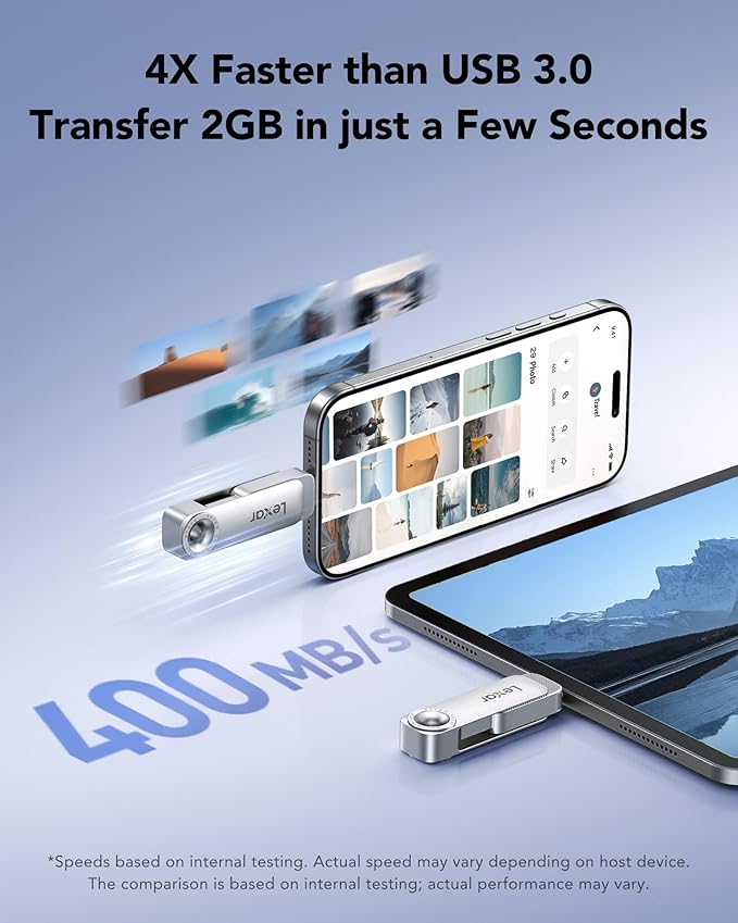 Lexar D50E 512GB Solid State Dual Drive, USB Flash Drive Up to 400MB/s Read, 400MB/s Write High-Performance, USB-C & USB-A Port, Metal Housing Swivel Design, Compatible with iPhone 17, Android, PC