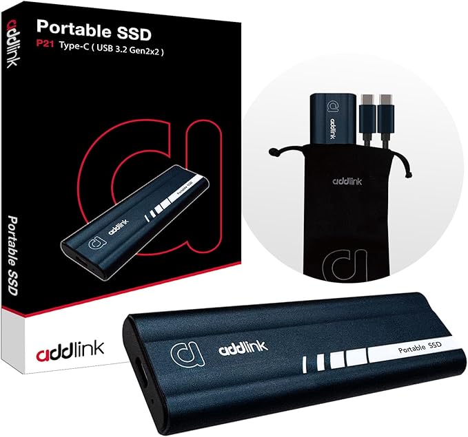 Addlink P21 1TB Portable External SSD, Up to 2,000MB/s Read, USB 3.2 Gen 2x2, Lightweight Storage for Photography, Video, Gaming and Fast backups, for PC Laptop Mac Windows Linux Android PS4 PS5