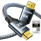 ARISKEEN 8K HDMI Cable 4 FT, 48Gbps High Speed HDMI 2.1 Cable, 8K 60Hz, 4K 120Hz 144Hz Braided HDMI Cord - 4 Feet