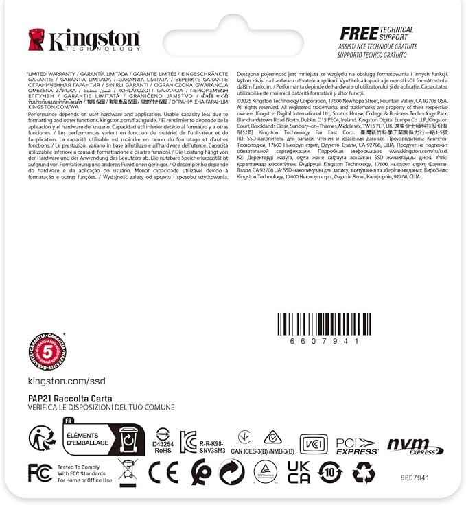 Kingston NV3 2TB M.2 2230 NVMe SSD | Up to 6000MB/s | SNV3SM3/2T0