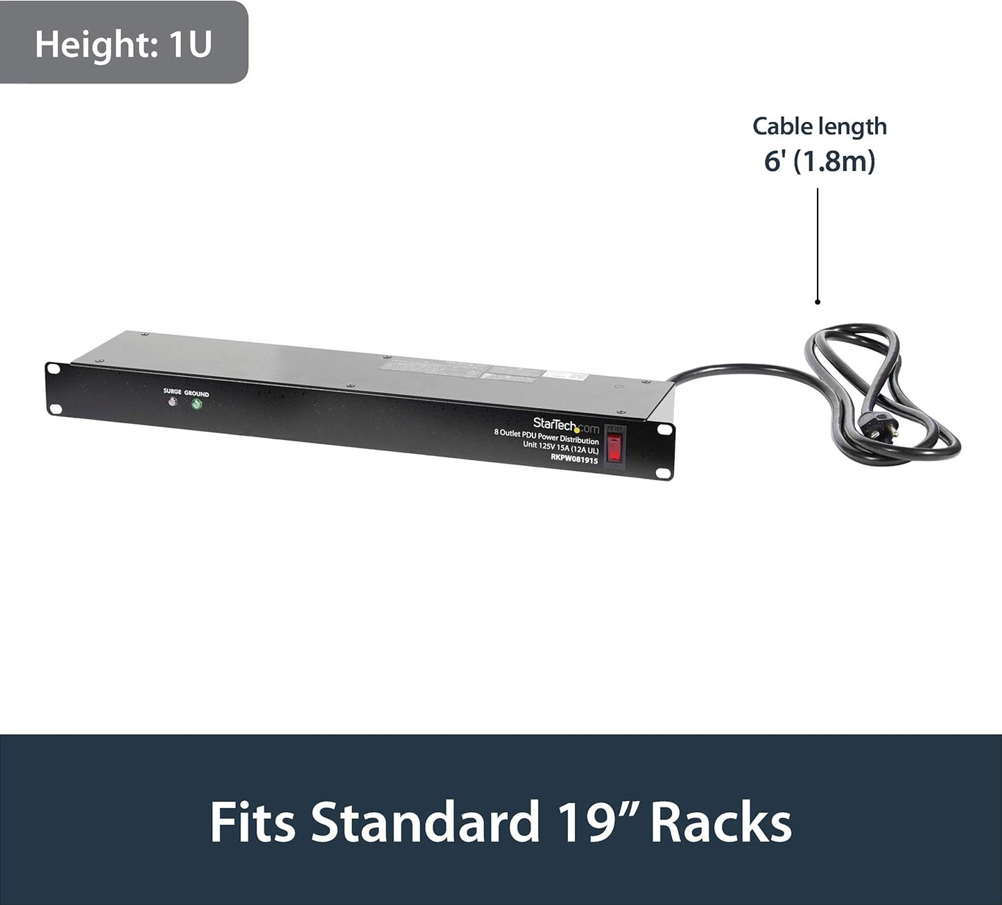 StarTech.com 4U Wall Mount Network Rack - 14 Inch Deep (Low Profile) - 19" Patch Panel Bracket & com 8 Outlet Horizontal 1U Rack Mount PDU Power Strip for Network Server Racks