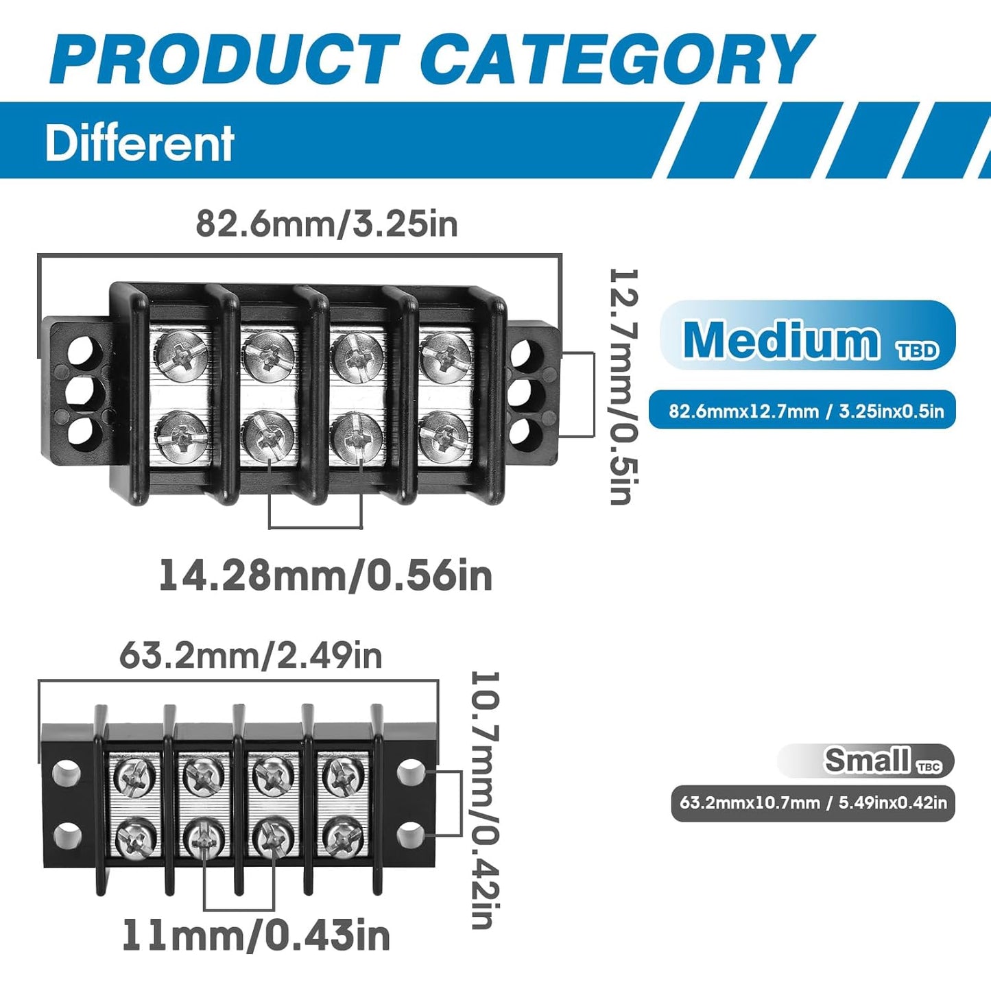 GLOSO Marine Terminal Blocks TBD Double Row Stainless 10-22 AWG Cu, 30A/600V- 1 Pack, 8 Poles