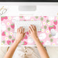 Pink Kawaii Desk Mat, Strawberry Field Desk Pad Large, Extended Mouse Pad Cute, XXL Laptop Computer Keyboard Mat Desktop Mouse Mat, Gaming Computer Pad Women Desk Decor Accessories 31.5"x15.75"