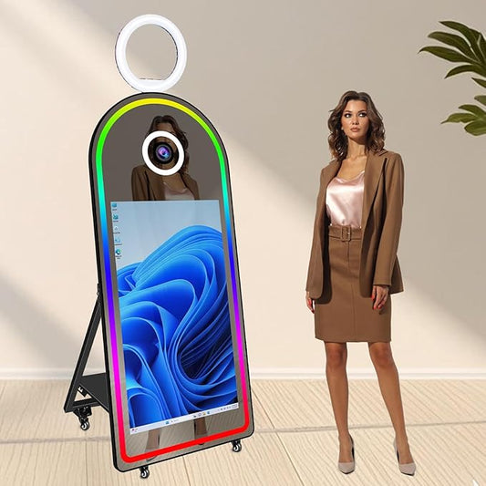 Digital Photo Booth for Sale,65in Magic Mirror Photo Booths,43in Magic Mirror Photo Booth Touch Screen Photobooth Machine with Flight Case for Event Rental Wedding Party(Black,Without Camera Printer)