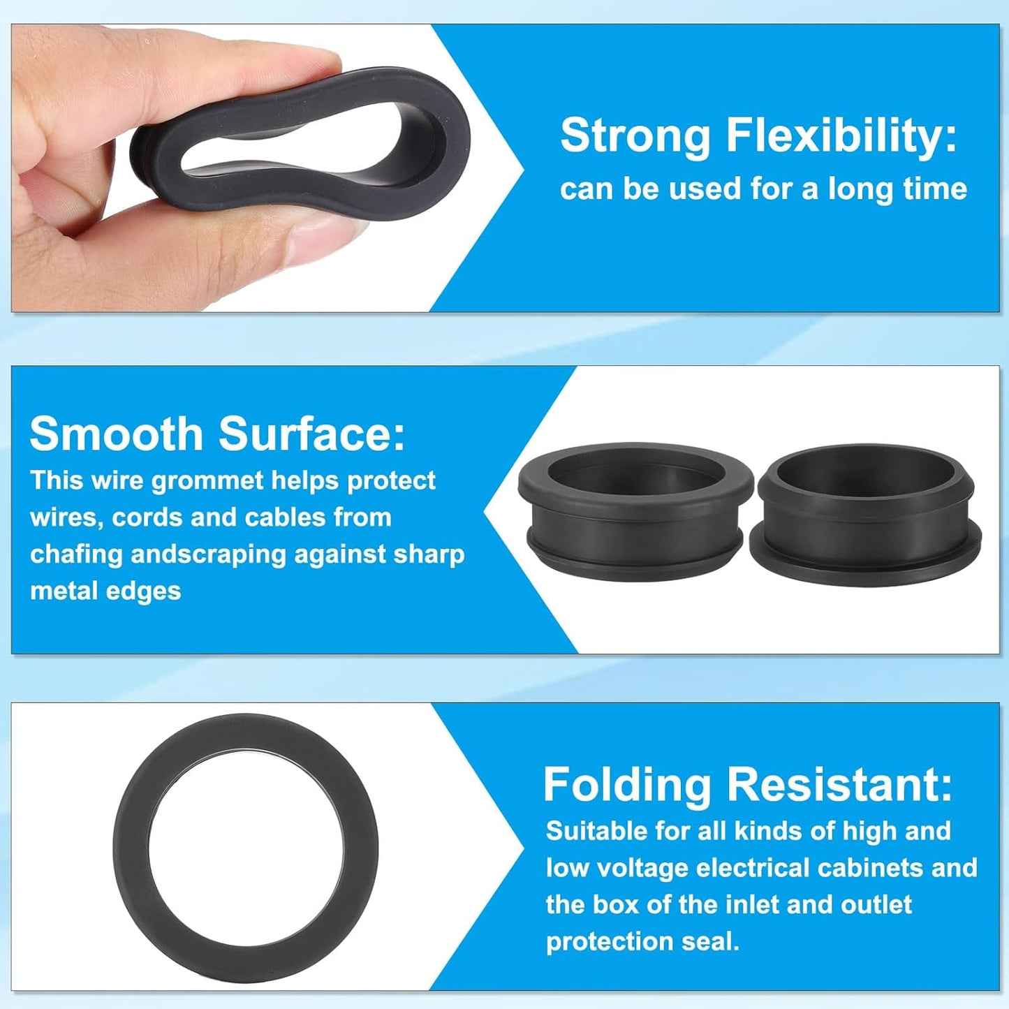 PATIKIL 42.6mm / 1-11/16 Inch Drill Hole,1-7/16 Inch ID Rubber Grommets, 3Pcs Top Hat Grommet for Wiring Eyelet Ring Gasket Automotive Firewall Cable Hole Plugs Wires Protection, Black