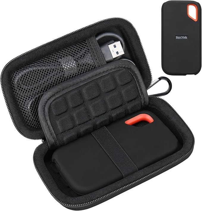 Lacdo Carrying Case for SanDisk Extreme Portable SSD, Hard EVA Case + Soft Silicone Case Protective Cover for SanDisk Extreme External Solid State Drive 500GB 1TB 2TB 4TB 8TB SanDisk SSD Case, Black