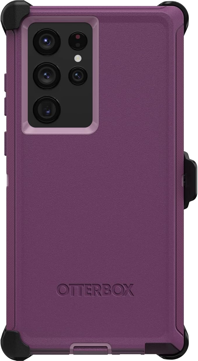 OtterBox Galaxy S22 Ultra Defender Series Case - Happy Purple, Rugged & Durable, with Port Protection, Includes Holster Clip Kickstand