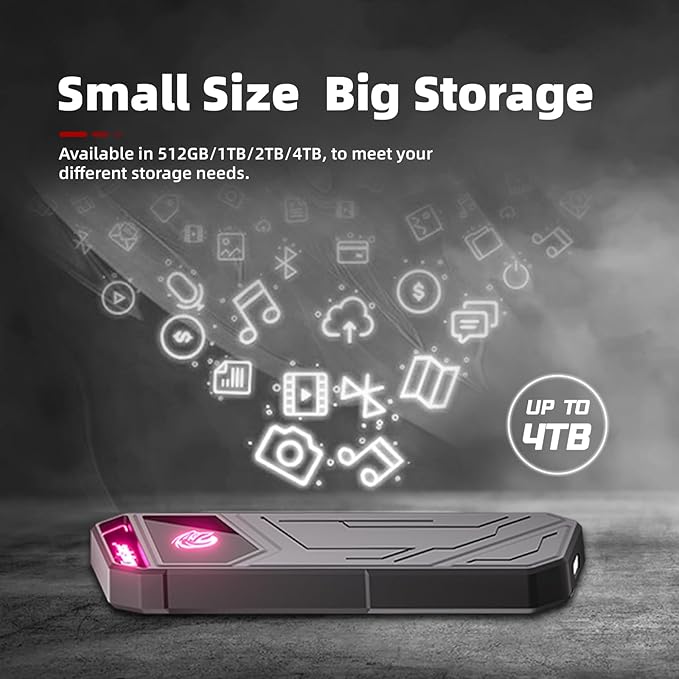KingSpec Z5 2TB External SSD - 2100MB/s, Portable Solid State Hard Drives with RGB Light, Zinc Alloy Case, USB 3.2 Gen2x2 Interface, Compatible with Mobile Phone/PS4/Laptop/TV/PC (2TB)