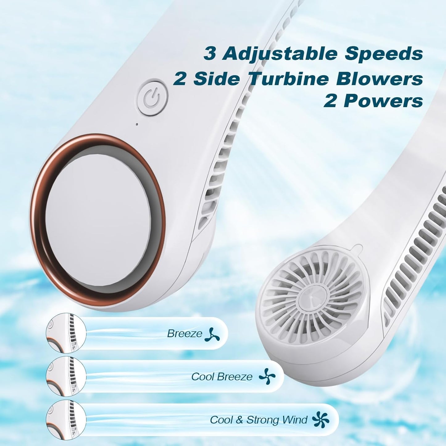 CIVPOWER Neck Fan: Portable Personal Neck Cooling Rechargeable Bladeless Fan - Hands Free 3 Speed 4000 mAh Battery USB Operated Wearable Headphone Design - for Men Women Outdoor Indoor (White)