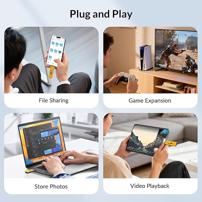 iDsonix USB Flash Drive 512GB External SSD, Up to 1073MB/s, Thumb Drive with 2 Ports USB A 3.2 + Type C, Push-Pull Design, Alloy Portable Memory Stick for iPhone 17/16/15/PS5/Android Phone/Mac/Windows