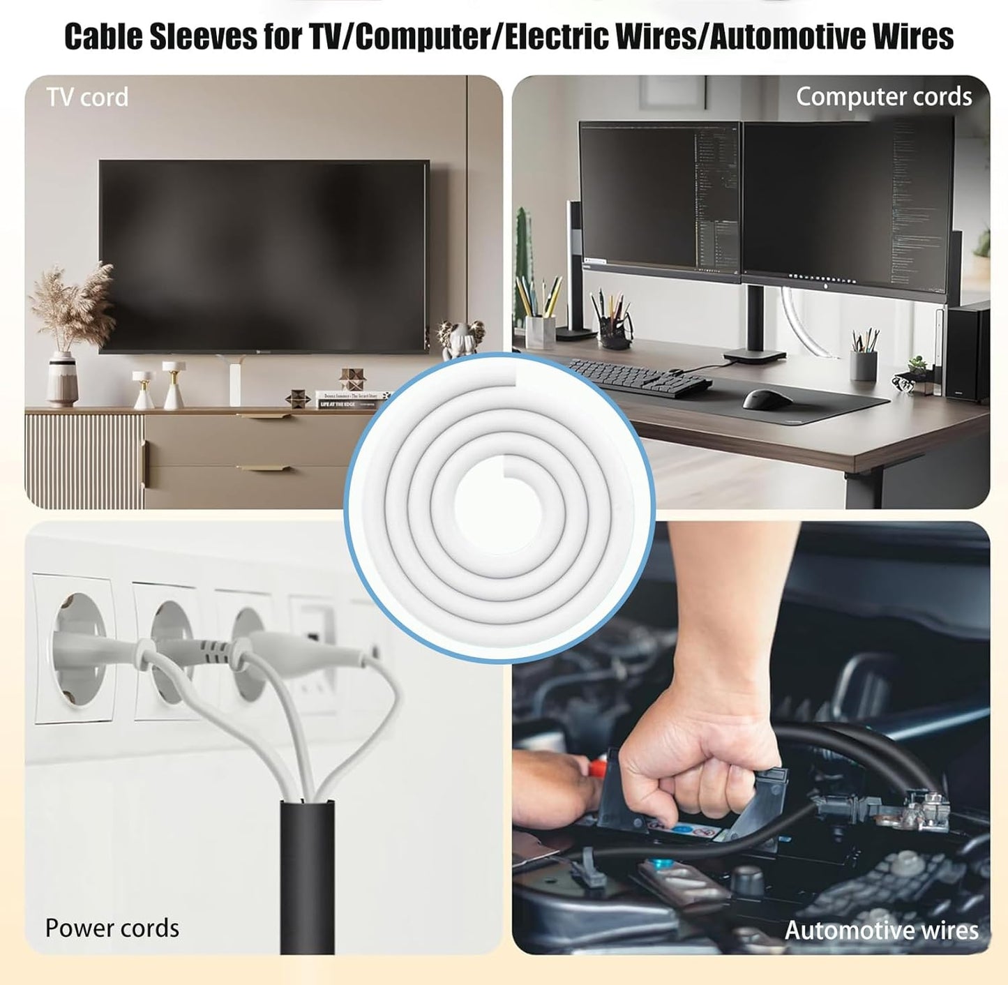 Cord Protectors from Pets No Chew, 3/8 inch 10ft Wire Protector Cord Covers for Pets, Flexible Cable Sleeve Cord Management for TV/Computer/Electric Wires/Phone Charging Cables, White