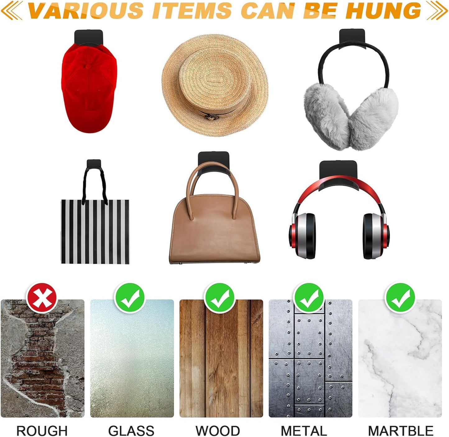 60 Pcs Headphone Wall Hangers Adhesive Gaming Headset Holder Hooks for Wall Mount Strong Universal Stand Hooks for Most Headphone Controller, Hat, Baseball Caps, Closet, Door