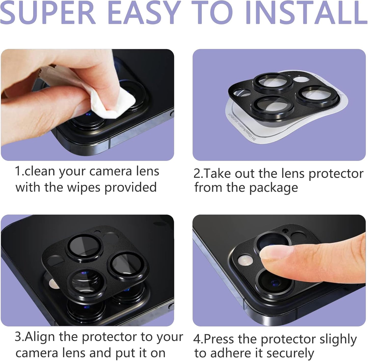 2 Pack Camera Lens Protector for iPhone 16 Pro/iPhone 16 Pro Max,[Not Easy to Breakn ] AR Tempered Glass Strong Adsorption Metal Camera Cover Screen-Black