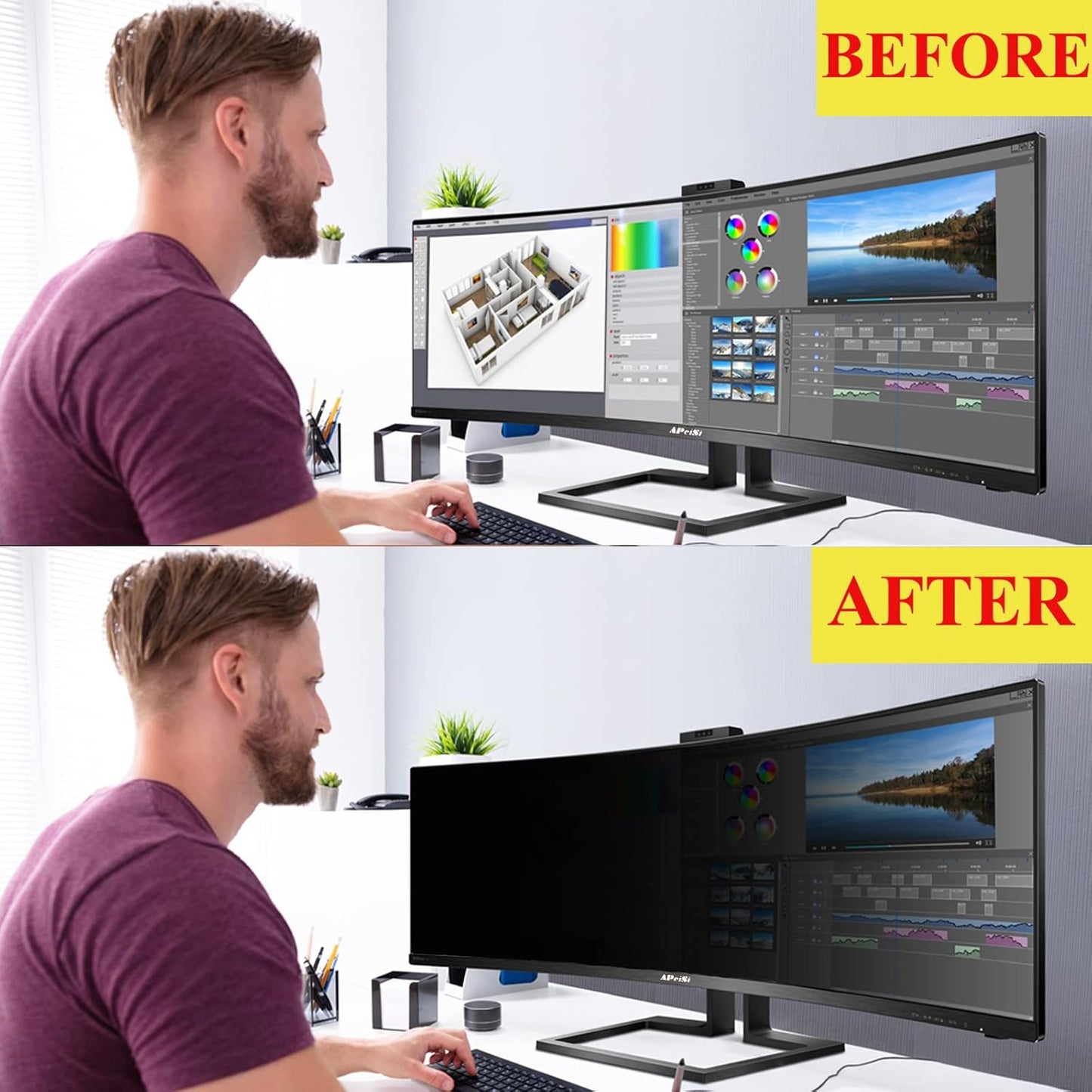 34 Inch Privacy Screen Filter for 21:9 Ultrawide Curved Monitor | Privacy Shield | Anti-Glare | Anti-Blue light Protector | Eye Protection | Computer Security Private Filter