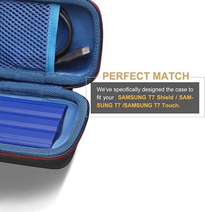 LTGEM Case Compatible with Samsung T7 / T7 Shield Portable SSD Solid State Drive 1TB 2TB 4TB, Office Travel Carrying Storage Bag - Blue(Case Only)