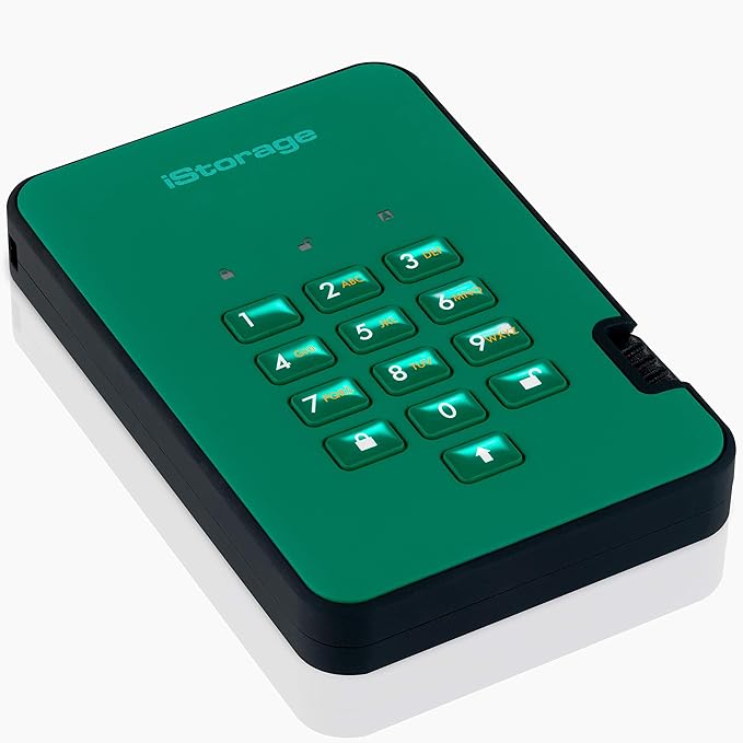 iStorage diskAshur2 SSD 512GB Green | Secure portable solid state drive | Password protected | Dust & water resistant | Hardware Encryption