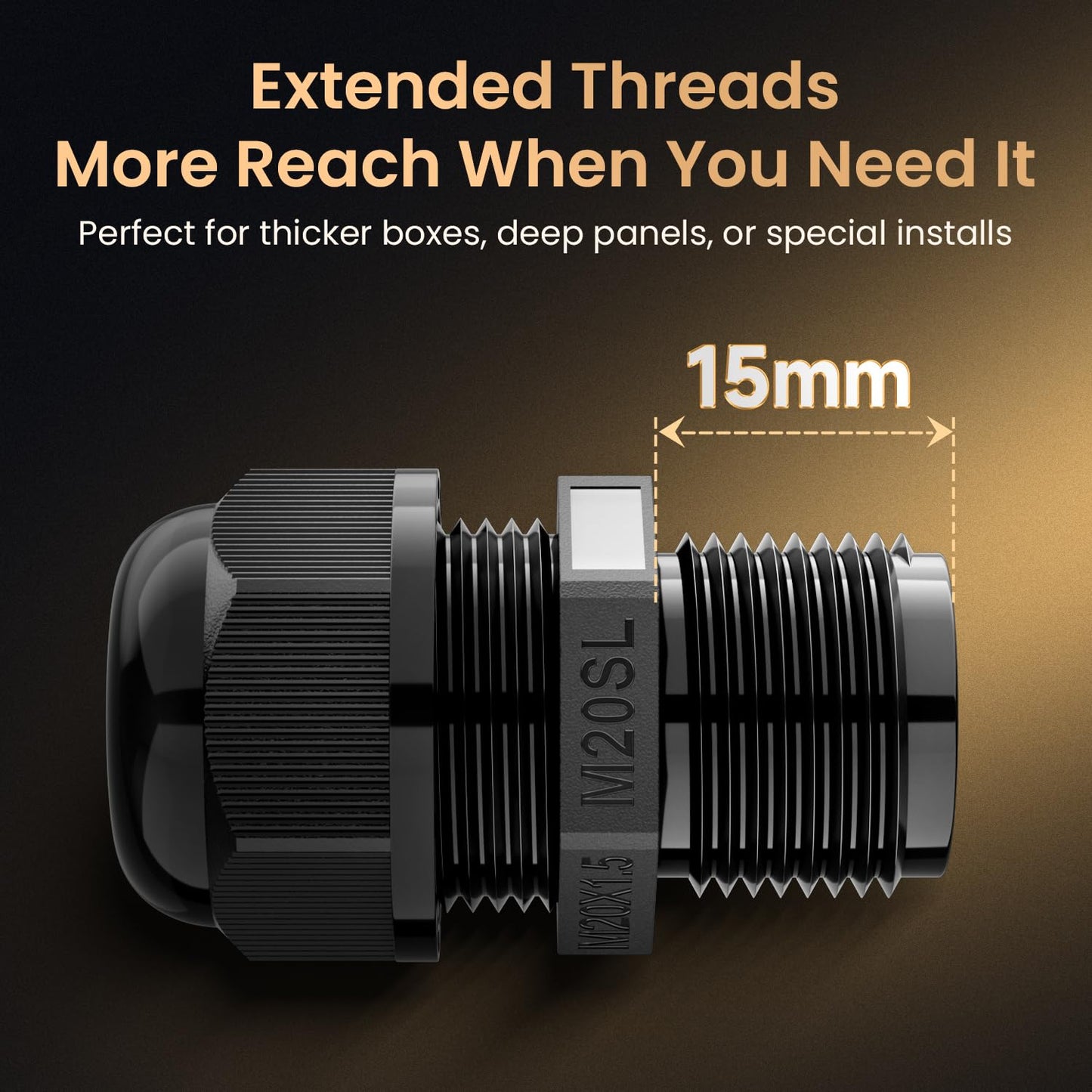 QILIPSU 50pcs M20SL Long Thread Cable Gland Waterproof IP68 Nylon Strain Relief Cord Grip Cable Pass Through Wire Connector