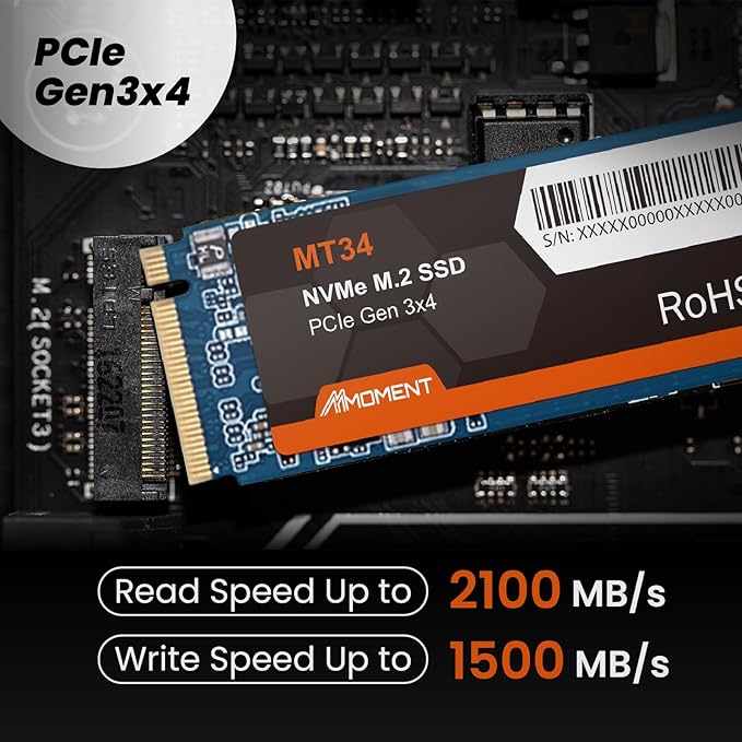 MMOMENT MT34 512GB SSD PCIe Gen3 NVMe M.2 2280 Internal Solid State Drive, Gen3.0X4, Read Speed up to 2000MB/s, for Laptop and PC Desktop