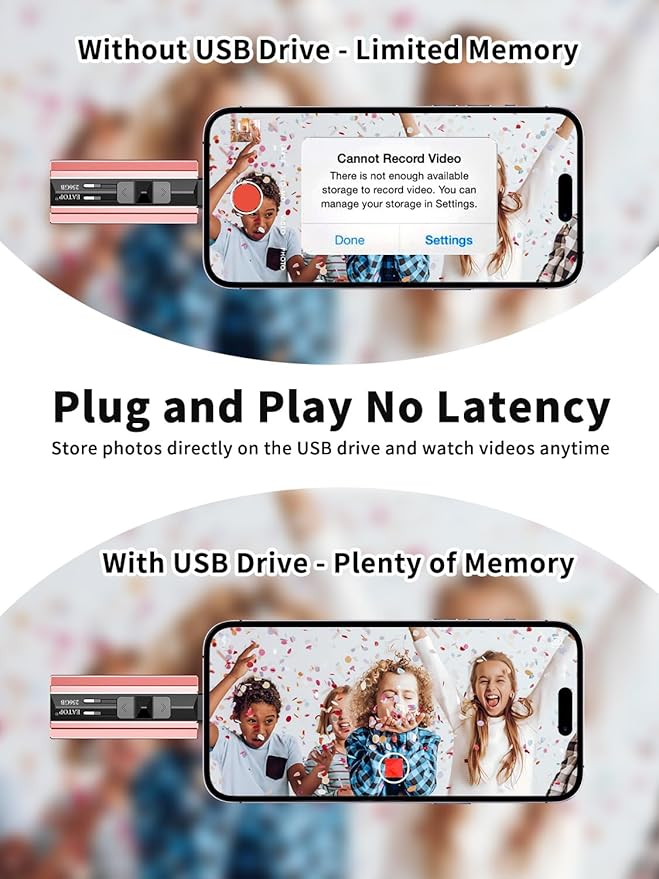 256GB Flash Drive Intended for Phone Tablet Androidphone and Computers, 4 in 1 Photo Stick for Phone Memory Storage Easily Backup Photos Videos, Plug and Play, No App Required (Light Pink)