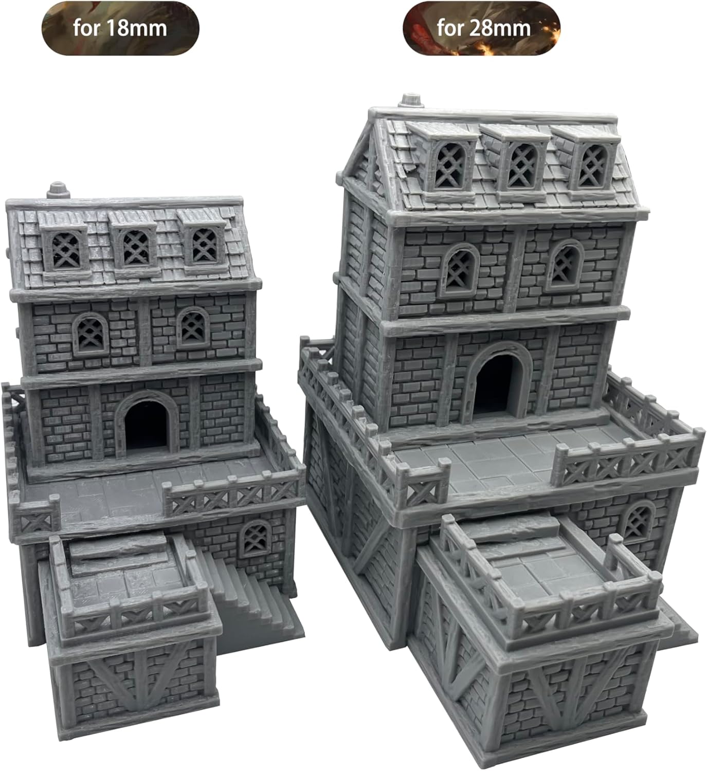 Paintable Tabletop Miniature Building Terrains Compatible with D&D and Alike RPG War Games - 18mm/28mm Scale Scenery with Medieval Gothic Architecture Style (18mm Scale)