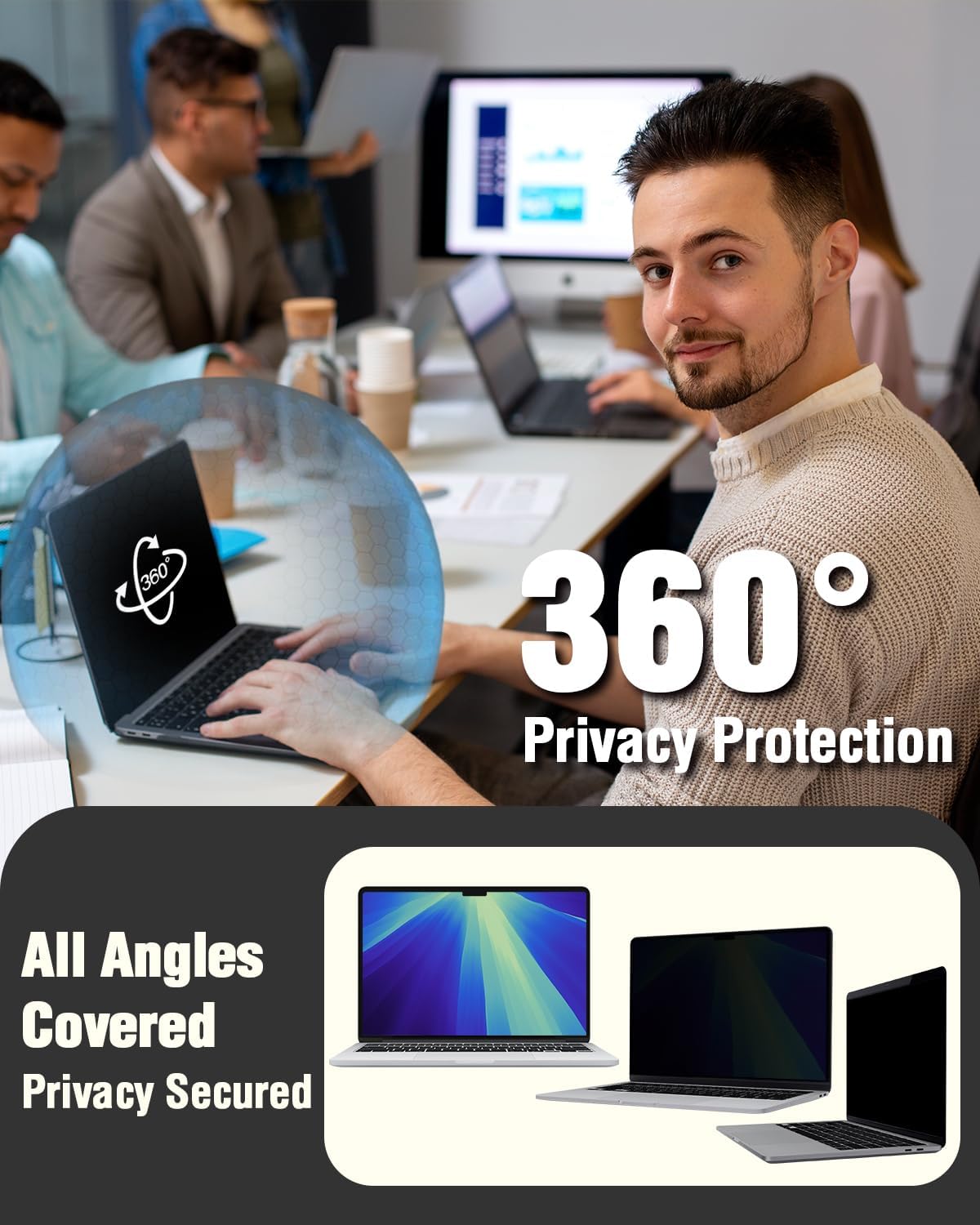 F FORITO Magnetic Privacy Screen Protector Compatible with MacBook Pro 14 inch (2024-2021, M4, M3, M2, M1, Pro,Max), Removable 360° Anti Peeping Anti Blue Light Anti Glare Laptop Privacy Screen Shield