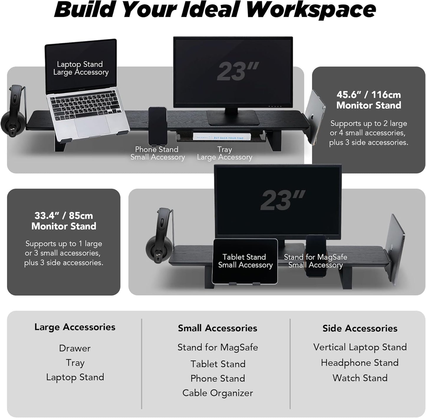 Moodular Add-ons Storage Drawer [Accessory Only - Requires Moodular Wooden Monitor Stand Slide Rails for Use] Black MSA-DR