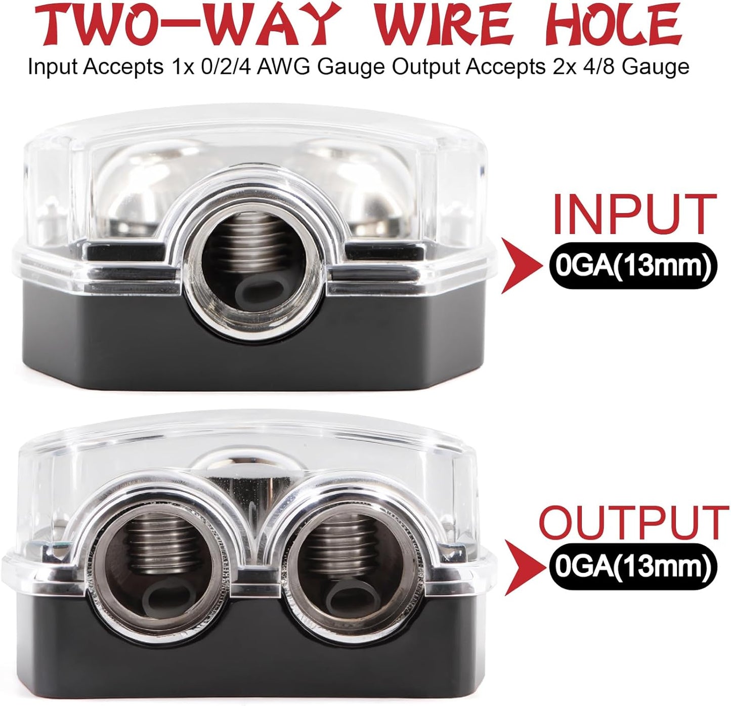 2 Way Power Distribution Block 1x 0 GA in 2X 0 GA Out Circuit Protector Distribution Connecting Blocks for Car Audio Splitter,2Pcs with Installation Kit