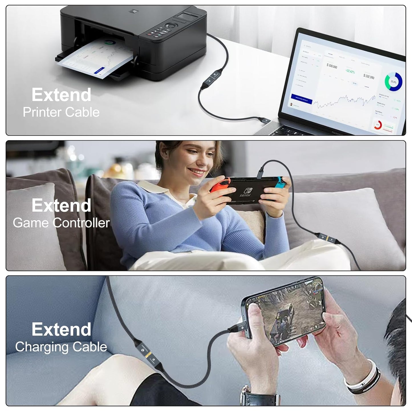 USB 3.0 Extension 1.6FT, USB Male to Female USB 3.0 Extender Cable for Webcam, Camera, Phone, USB hub, Mouse, Keyboard, Printer, Hard Drive, Headset