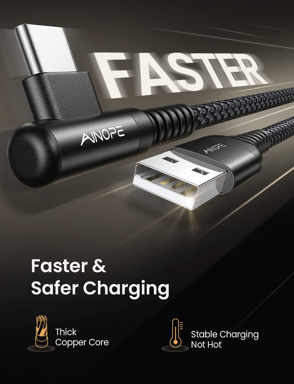 AINOPE [2 Pack 1.6FT Type C Cable, 3.1A Type C Charger Fast Charging, Right Angle Nylon Braided USB to USB C Cable Compatible with Galaxy S22 S21 S10, Note 10 9 A51 LG G8 G7 Charging Cord